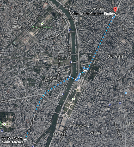 Recorrido a pie en París desde el el cruce entre Boulevard Saint-Michel y Boulevard Saint-Germain hasta el Arco del Triunfo (4,8 km.)