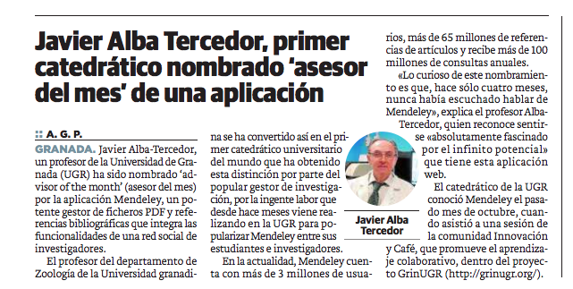 Artículo sobre Javier Alba-Tercedor publicado en Ideal el 10 de marzo de 2015.