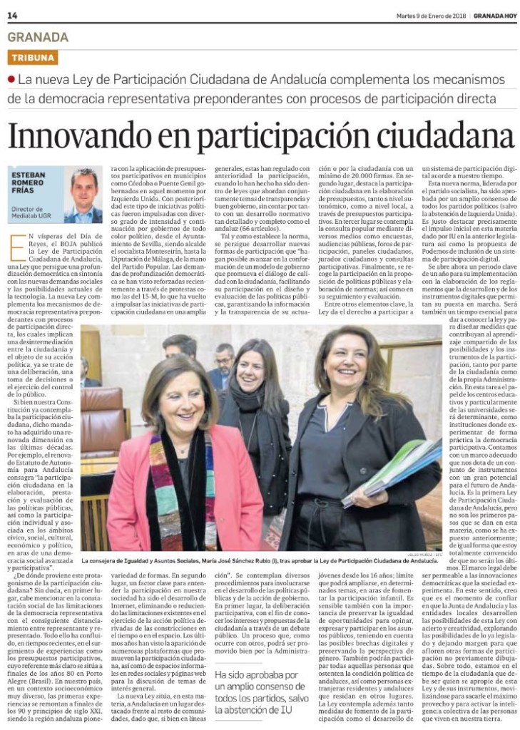 Granada hoy 9-1-2018 Innovación en participación ciudadana