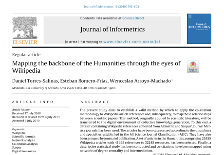 Paper Wikipedia y Humanidades en Journal of Informetrics